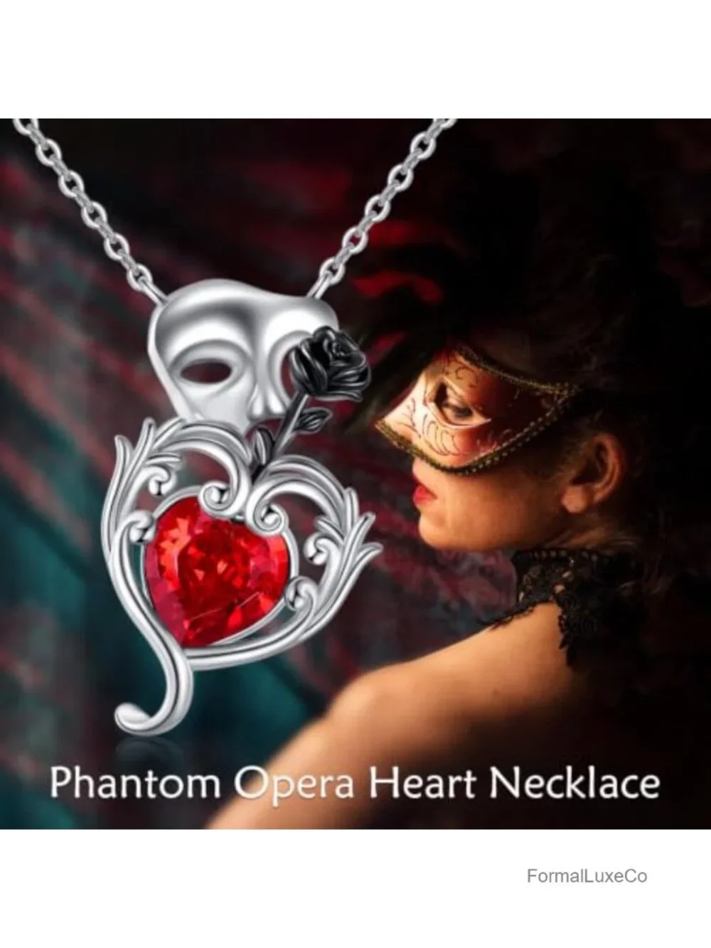 Phantom of the Opera Necklace 925 Sterling Silver Pendant Musical Theater Gift